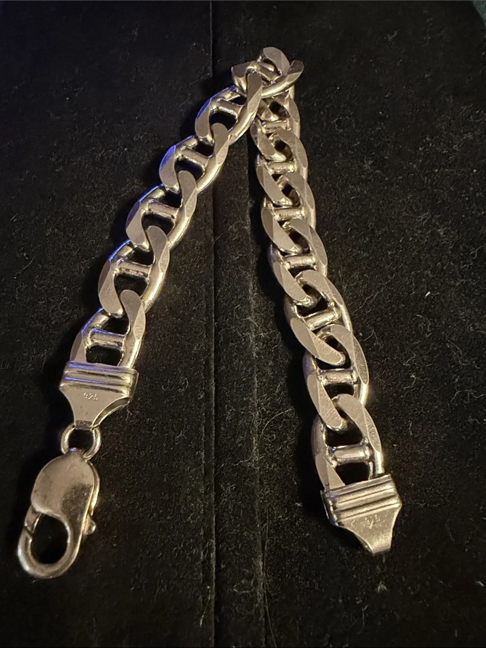 Men's Mariner link 925 Silver Chain Bracelet - 9in length and 9.5mm width